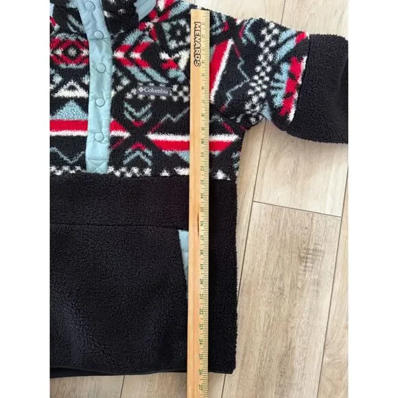 Columbia S Big Timber Peak Half Snap Cozy Cabincore Sherpa Fleece Black Red Blue - Picture 12 of 14